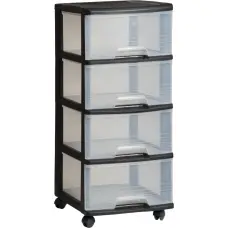 Curver 4-Drawer System (20L each) – Black/Clear, 37×39×80.5 cm